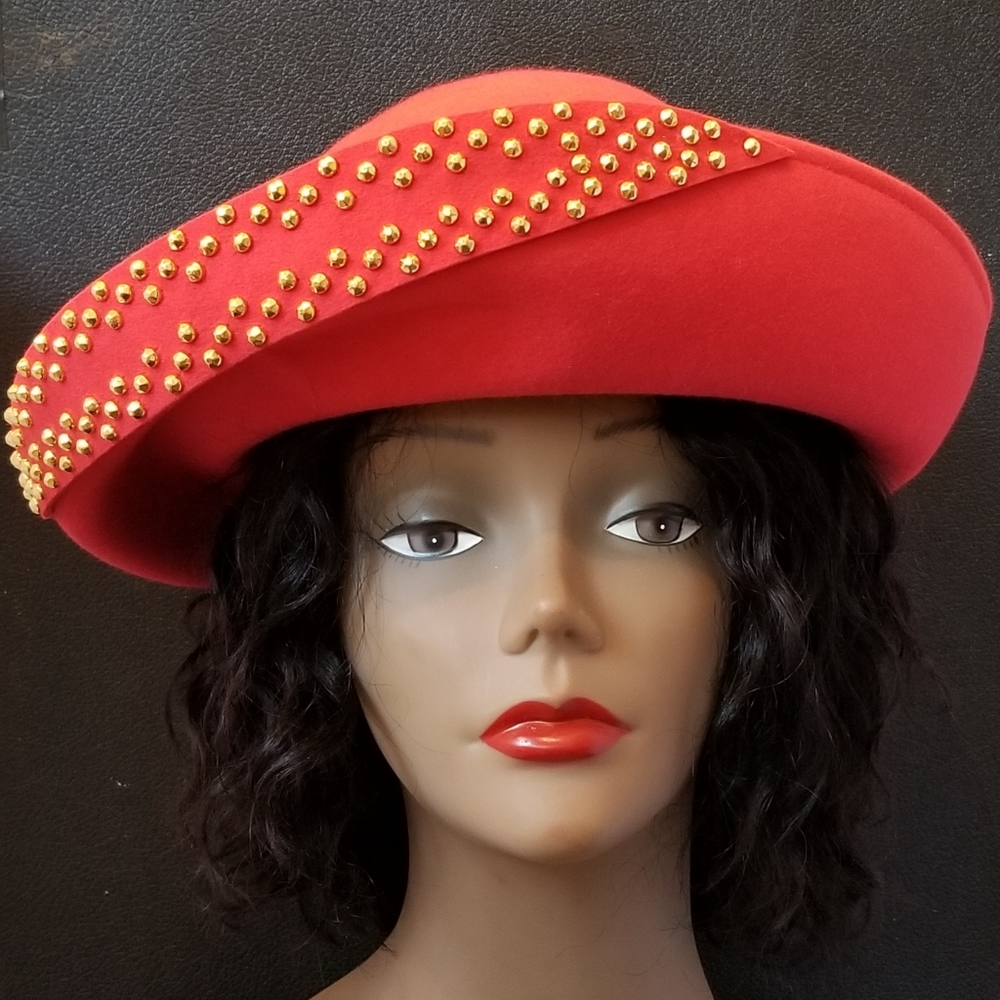 NWT 1960s Vintage Mr. John Classic Women's Red Studded Hat New York Paris